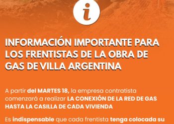 La Municipalidad informó la conexión de gas en Villa Argentina