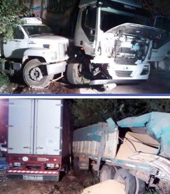 Dos camiones se rozaron, quedaron enganchados y terminaron ingresando al patio de una propiedad
