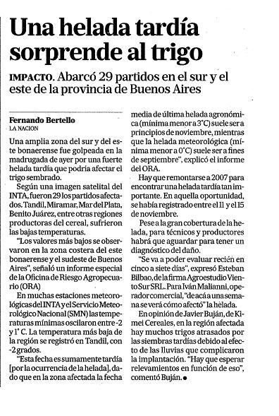 Una helada tardía sorprende al trigo