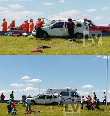 Vuelco en solitario en autopista en cercanías del puente de ruta E 59 en Leones