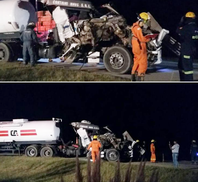 Choque entre dos camiones en autopista a la altura de Monte Leña