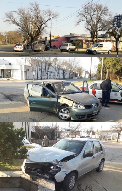 Espectacular colisión entre dos vehículos en Leones que terminaron arriba de la vereda