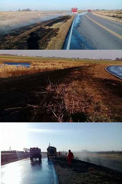 Leones, Incendio de pastizales sobre ruta E 59 y choque entre dos camiones por alance en autopista