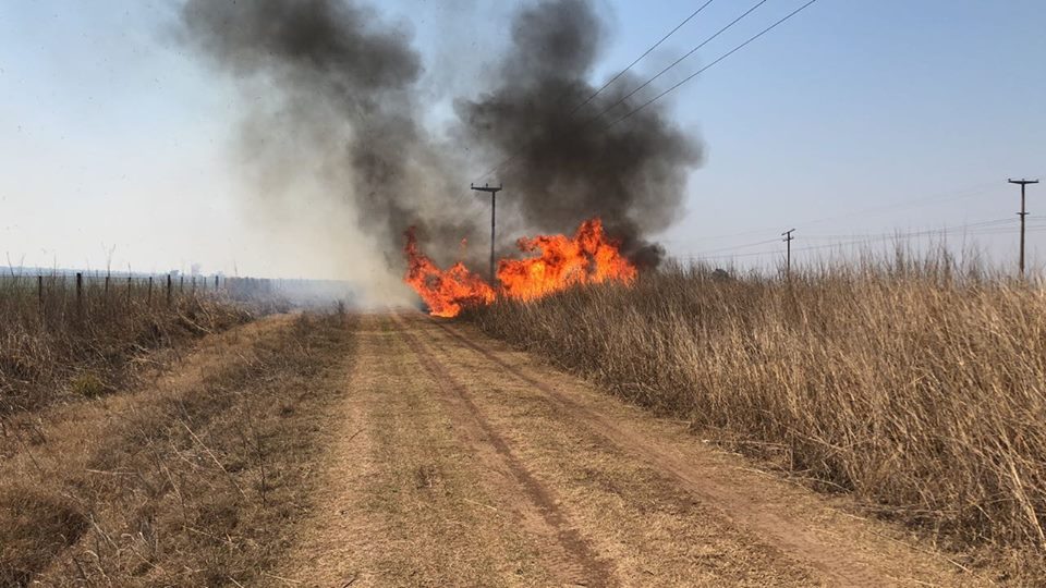 Incendio de pastizales  a orillas de las vías férreas entre Marcos Juàrez y General Roca