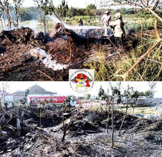 Incendio de cava con basura en Florentina Rosa y Varela donde bomberos arrojaron 12 mil litros de agua