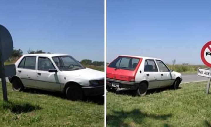 Auto abandonado en banquina de ruta 12