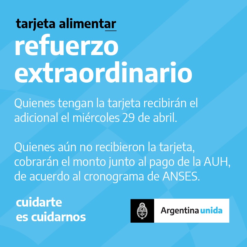Mañana cobraran el Refuerzo Extraordinario quienes posean la Tarjeta Alimentar