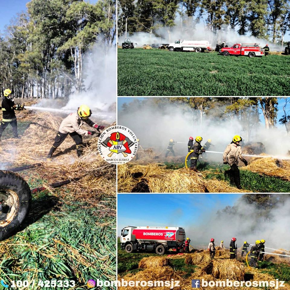 Incendio de rollos en zona rural de Marcos Juárez