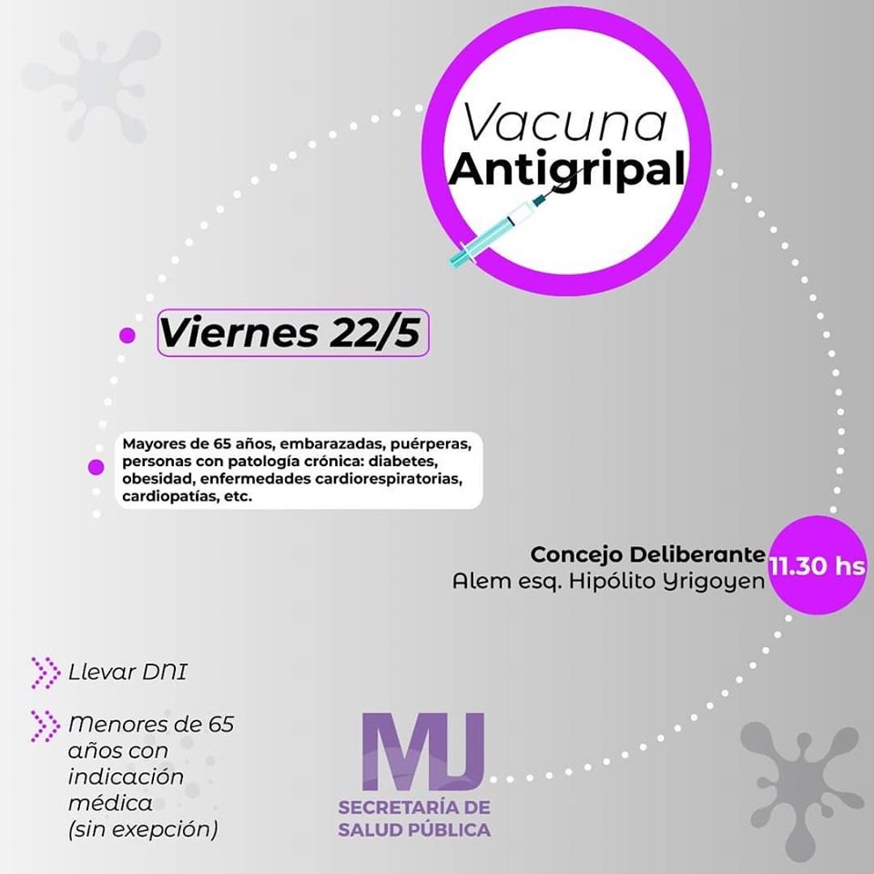 Viernes 22 de mayo, vacunación antigripal en el Concejo Deliberante