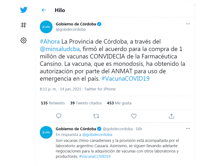 Córdoba firmó un acuerdo para la compra de un millón de vacunas