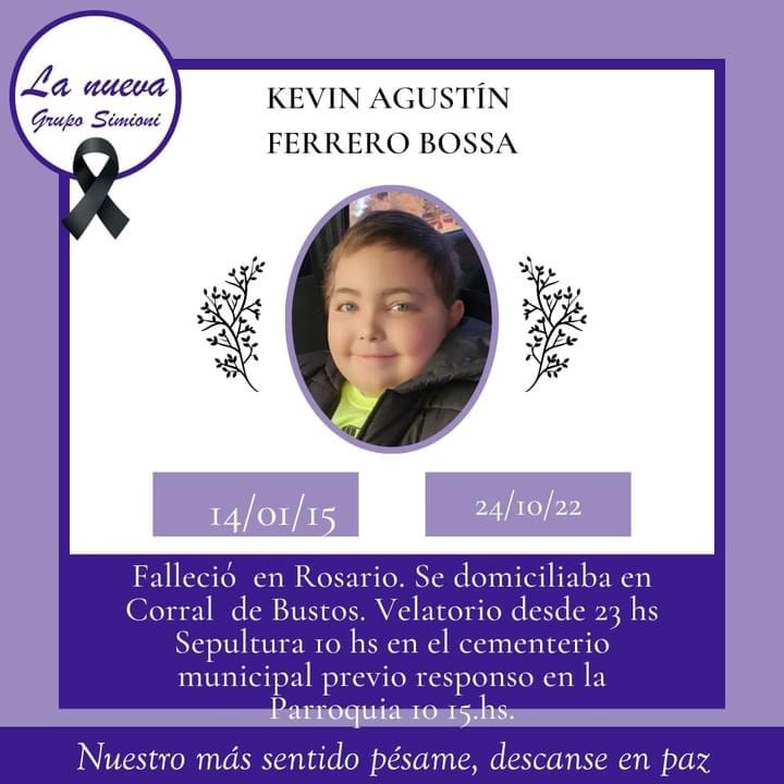 Corral de Bustos: Está de luto, dice adiós a Kevin Ferrero