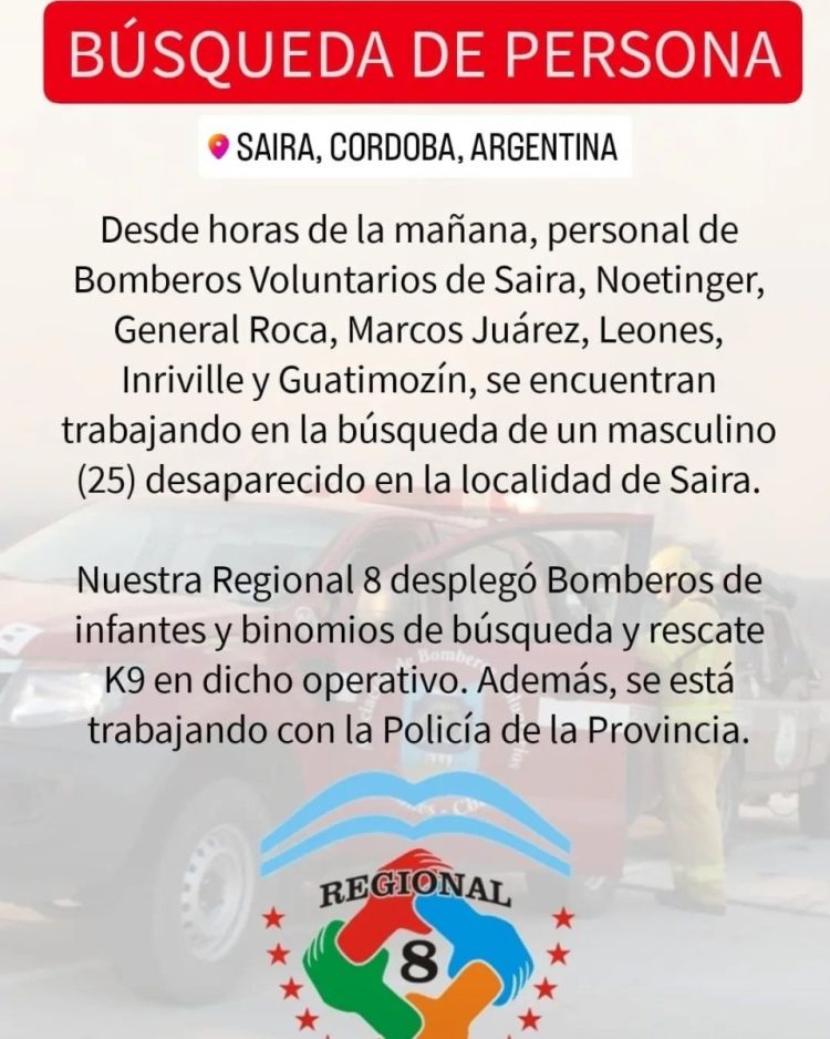 Saira: Fue encontrado con vida el joven Antonio Bresso