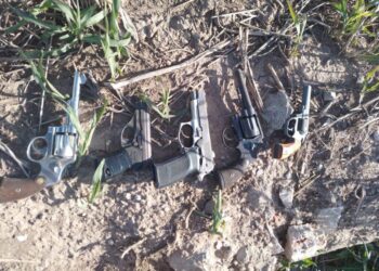 Hallazgo y secuestro de cinco armas cortas de fuego de distintos calibre, ocultas en una alcantarilla