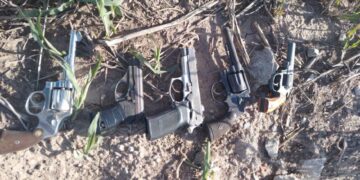 Hallazgo y secuestro de cinco armas cortas de fuego de distintos calibre, ocultas en una alcantarilla