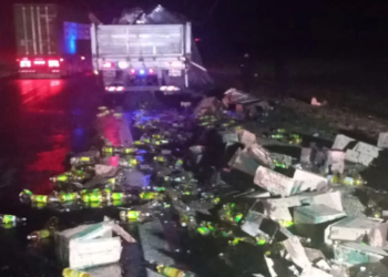 Un camión sufrió el vuelco de su mercadería en Autopista