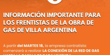 La Municipalidad informó la conexión de gas en Villa Argentina