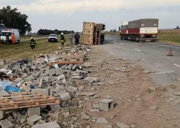 Un camión que transportaba materiales sufrió un vuelco en solitario en Ruta 9