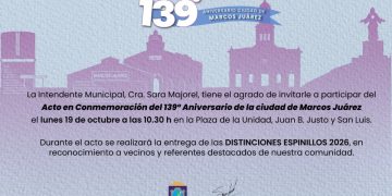 Marcos Juárez cumple 139 años: hoy a la mañana será el acto